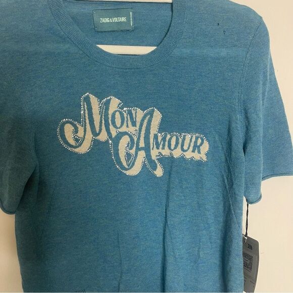 $348 ZADIG & VOLTAIRE Ida Diamante Amour Cashmere Sweater NWT FLAWED - Picture 8 of 14